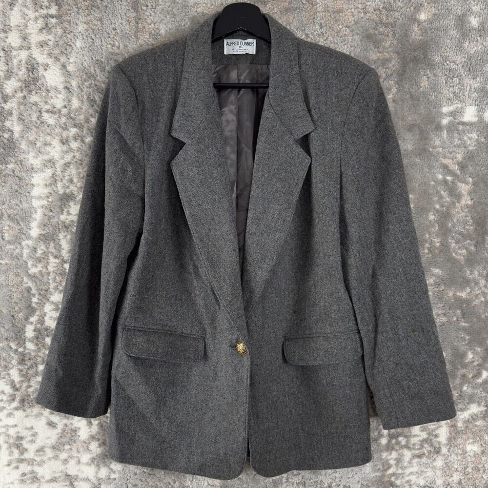 Alfred Dunner Size 10 Worsted Wool Single Button Blazer‎ Jacket Gray Lined